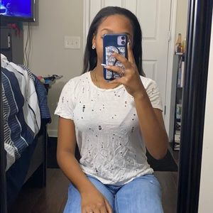 Distressed white T-shirt